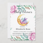 可愛いピンクのドラゴンと牡丹ガール赤ちゃんシャワー 招待状 (正面)