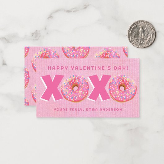 可愛いピンクのドーナツXOXOバレンタインの教室カード ノートカード (正面/裏面インサイチュ)