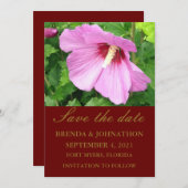 可愛いピンクのハイビスカスの写真 セーブザデート (正面/裏面)