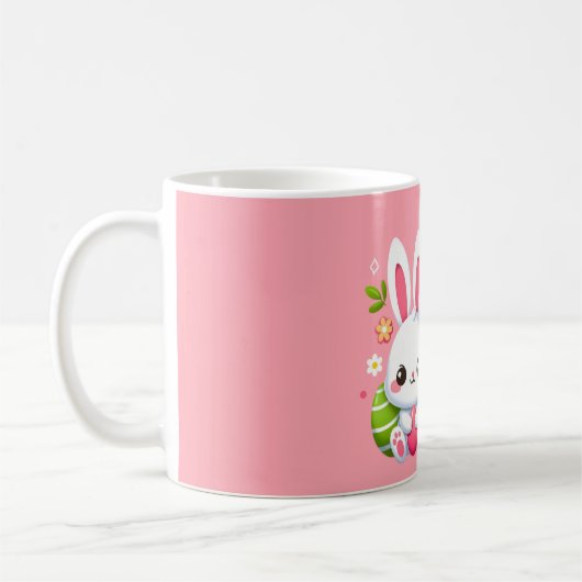 可愛いピンクのハッピーイースターバニー・マグ コーヒーマグカップ (左)