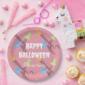 可愛いピンクのハロウィーンのカスタマイズ ペーパープレート (パーティー)