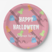 可愛いピンクのハロウィーンのカスタマイズ ペーパープレート (正面)