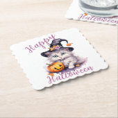 可愛いピンクのハロウィーン誕生日パーティキッテンカボチャ ペーパーコースター (アングル)