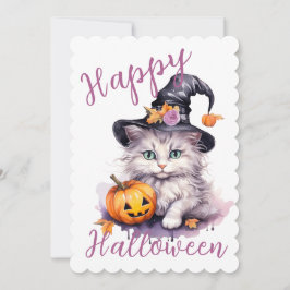 可愛いピンクのハロウィーン誕生日パーティキッテンカボチャ 招待状