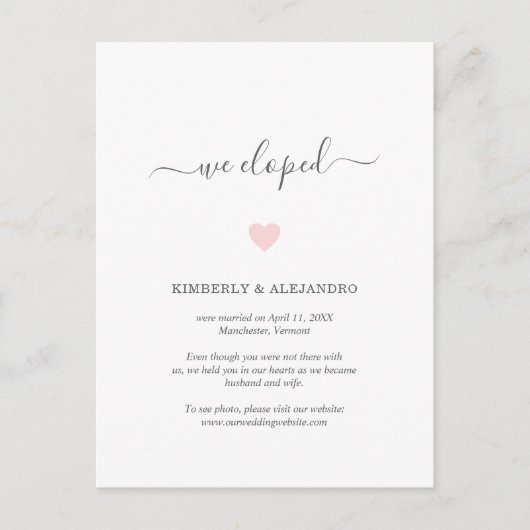 可愛いピンクのハートの駆け結婚落ち 案内ポストカード (正面)