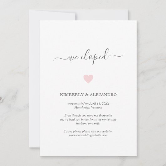 可愛いピンクのハートの駆け結婚落ち 案内状 (正面)