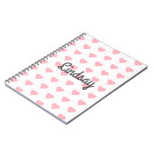 可愛いピンクのハートパターンカスタマイズ可能な名前ホワイト ノートブック (左側)