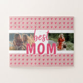 可愛いピンクのハートパター最高のンMom 2写真 ジグソーパズル (横)