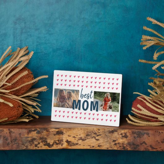 可愛いピンクのハートパター最高のンMom 2写真 フォトプラーク (側面)