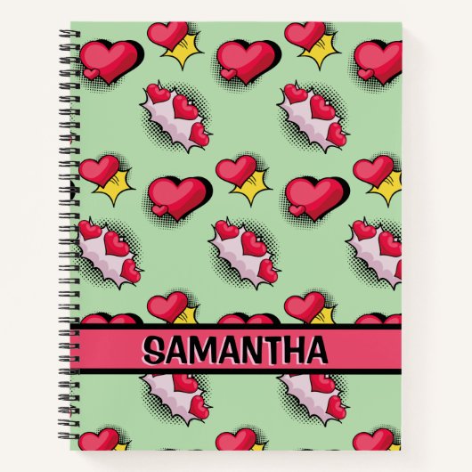 可愛いピンクのハートパーソナライズされた名スパイラルノート ノートブック (正面)