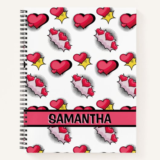 可愛いピンクのハートパーソナライズされた名スパイラルノート ノートブック (正面)