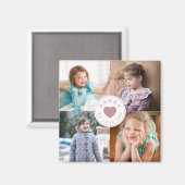 可愛いピンクのハートフォトコラージュ マグネット (正面/裏面)