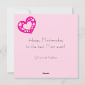 可愛いピンクのハート写真ママ大好き シーズンカード (裏面)