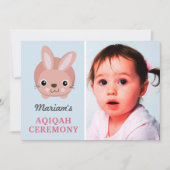 可愛いピンクのバニーのベビーガール写真Aqiqah 招待状 (正面)