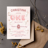 可愛いピンクのバニーをテーマにしたパステルモダンの1回目の誕生日 招待状