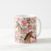 可愛いピンクのバラの花の馬 コーヒーマグカップ (正面右)
