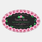 可愛いピンクのバラエレガント枠ブラック製品ラベル 楕円形シール (正面)