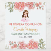 可愛いピンクのバラスペインのの聖餐式 ワインラベル (シングルラベル)