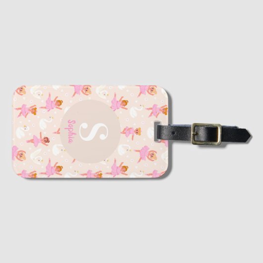 可愛いピンクのバレエダンサーパーソナライズされた ラゲッジタグ (正面横)