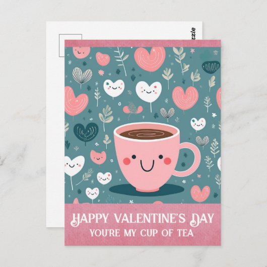 可愛いピンクのバレンタインデーハート ポストカード (正面/裏面)