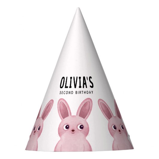 可愛いピンクのバンニーと女の子の誕生日パーティー パーティーハット (正面)
