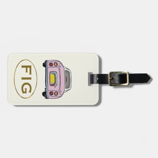 可愛いピンクのフィガロ車のフィガレーションラゲッジタグ ラゲッジタグ (正面横)