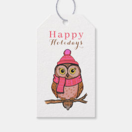 可愛いピンクのフクロウのクリスマスデザイン ギフトタグ