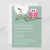 可愛いピンクのフクロウオンブランチベビーガールシャワー 招待状 (正面)