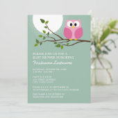 可愛いピンクのフクロウオンブランチベビーガールシャワー 招待状 (スタンド正面)