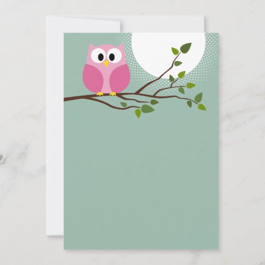 可愛いピンクのフクロウオンブランチベビーガールシャワー 招待状 (裏面)