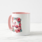 可愛いピンクのフラミンゴに名前結婚の付け加え日付 マグカップ (正面左)