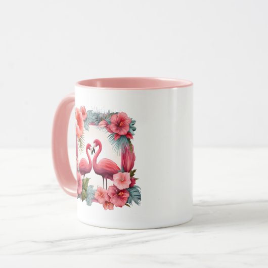 可愛いピンクのフラミンゴに名前結婚の付け加え日付 マグカップ (正面左)