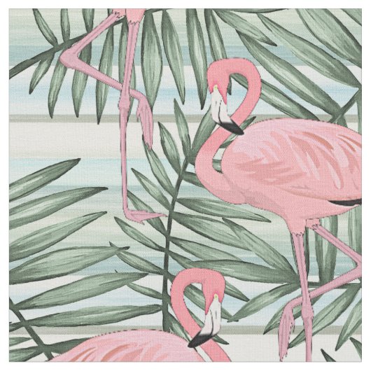 可愛いピンクのフラミンゴの椰子の葉柄 ファブリック (クローズアップ)