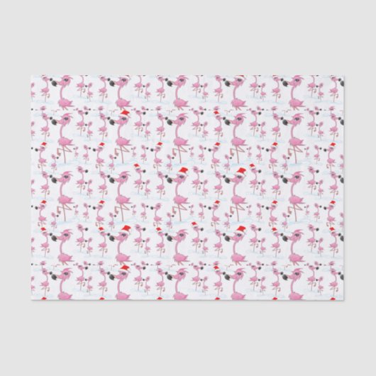 可愛いピンクのフラミンゴスサンタ帽子パターン 薄葉紙 (正面)