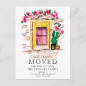 可愛いピンクのフローラサボテンのドア新しい家の移動 案内ポストカード (正面)