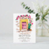 可愛いピンクのフローラサボテンのドア新しい家の移動 案内ポストカード (スタンド正面)