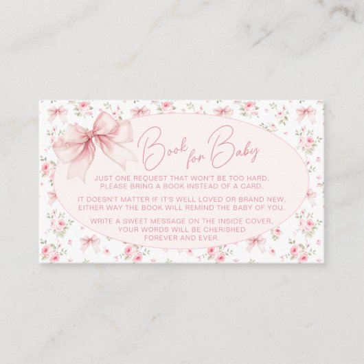 可愛いピンクのフローラバウ本で女の子シャワー エンクロージャーカード (正面)