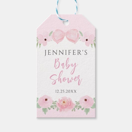 可愛いピンクのフローラボホの女の子のシャワー感謝していユーザ ギフトタグ (正面)