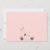 可愛いピンクのフローラ金ゴールド車のベビーシャワー 招待状 (裏面)
