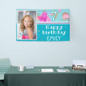 可愛いピンクのブルーガーリーバブル写真誕生日パーティー 横断幕 (トレードショー)