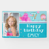 可愛いピンクのブルーガーリーバブル写真誕生日パーティー 横断幕 (横)