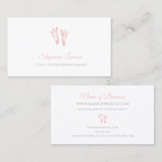 可愛いピンクのベビーの足跡生まれたばかりの認定 名刺 (正面/裏面)