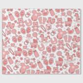 可愛いピンクのベビーアイテムパターン ラッピングペーパー (フラット)
