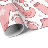 可愛いピンクのベビーアイテムパターン ラッピングペーパー (ロールコーナー)