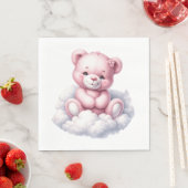 可愛いピンクのベビーガールTEDDY BEAR ON A CLOUD スタンダードランチョンナプキン (インサイチュ)
