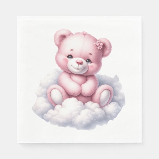 可愛いピンクのベビーガールTEDDY BEAR ON A CLOUD スタンダードランチョンナプキン (正面)
