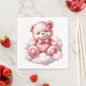 可愛いピンクのベビーガールTEDDY BEAR ON A CLOUD スタンダードランチョンナプキン (インサイチュ)