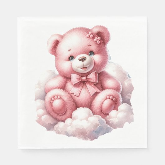 可愛いピンクのベビーガールTEDDY BEAR ON A CLOUD スタンダードランチョンナプキン (正面)