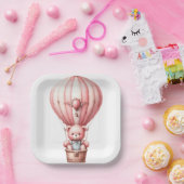 可愛いピンクのベビーテディベアをバルーンに ペーパープレート (パーティー)