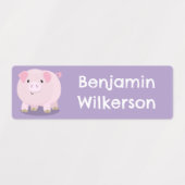 可愛いピンクのポットの子豚の漫画パーソナライズされた ラベル (デザイン1)